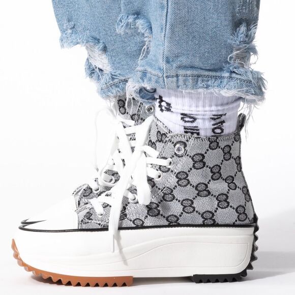 Black / Gray Printed Converse like Platform Sneakers - Picture 4 of 4